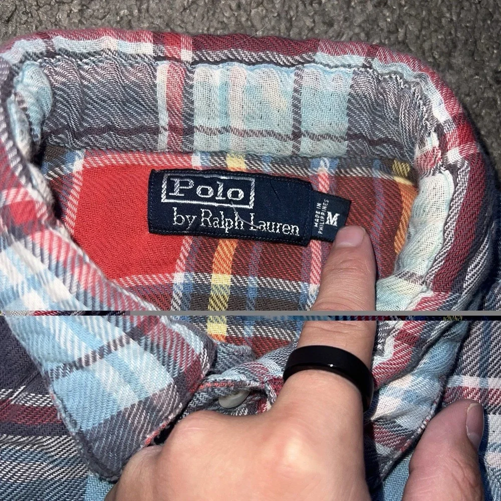 Vintage 90s Polo Ralph Lauren Navy Metal Snap Western‎ Shirt M